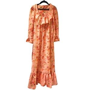 Vintage Handmade Dress Floral Orange 1960s Size Small